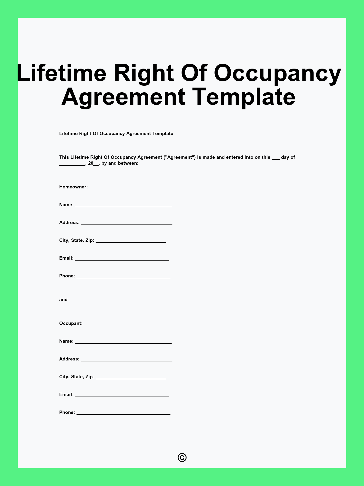Occupancy Agreement Template