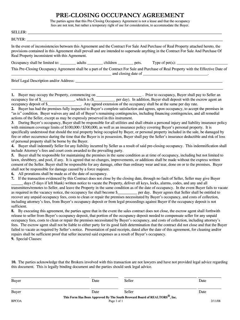 Occupancy Agreement Template