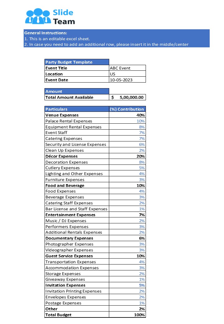 Office Party Budget Worksheet Template