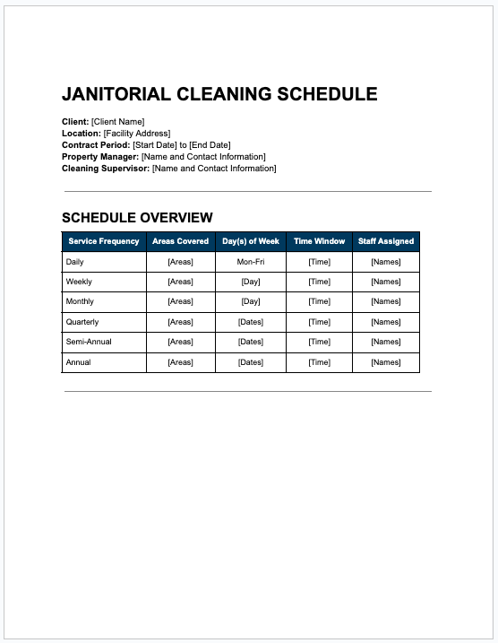 Office Sanitizing Schedule Template