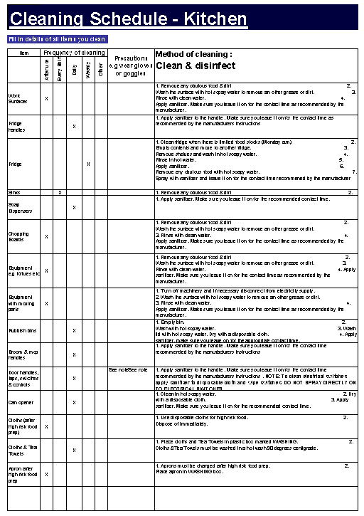 Office Sanitizing Schedule Template