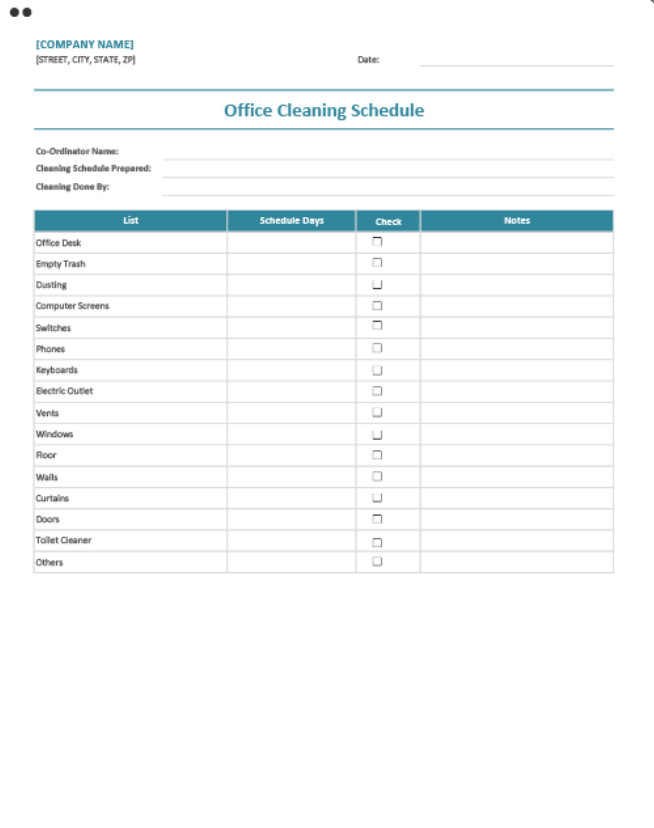 Office Sanitizing Schedule Template