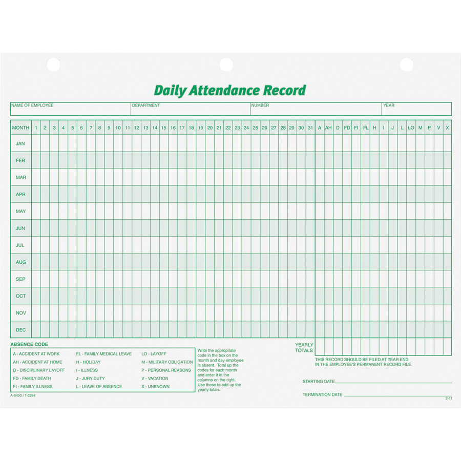 Office Staff Attendance Sheet Template