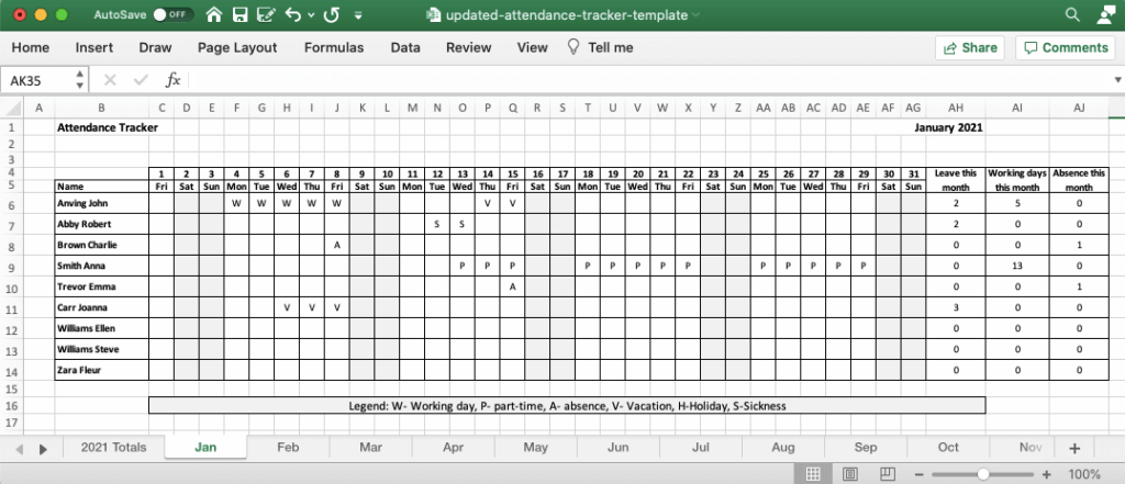 Office Staff Attendance Sheet Template