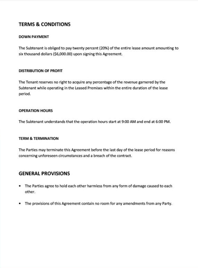 Office Sublease Agreement Template