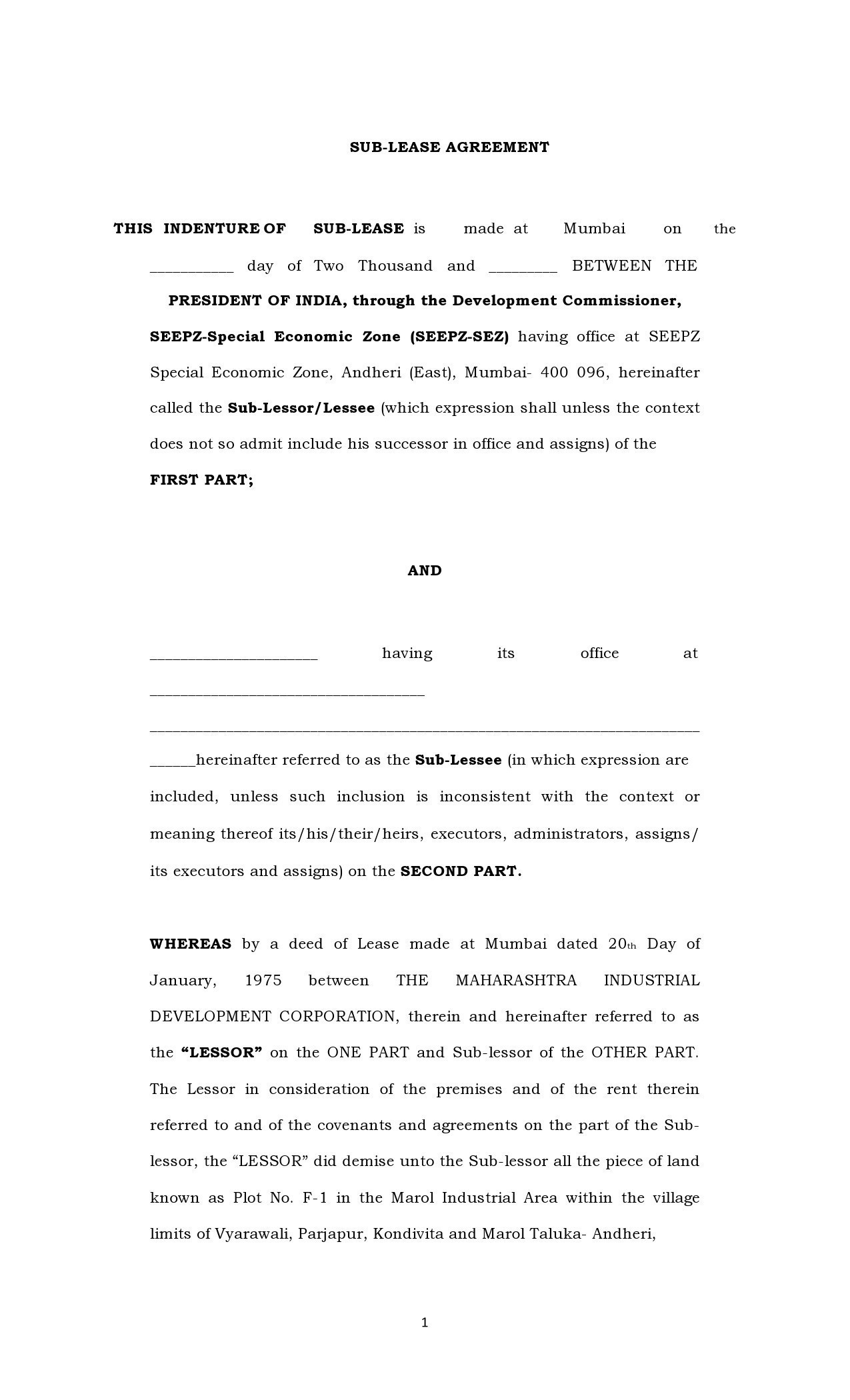 Office Sublease Agreement Template