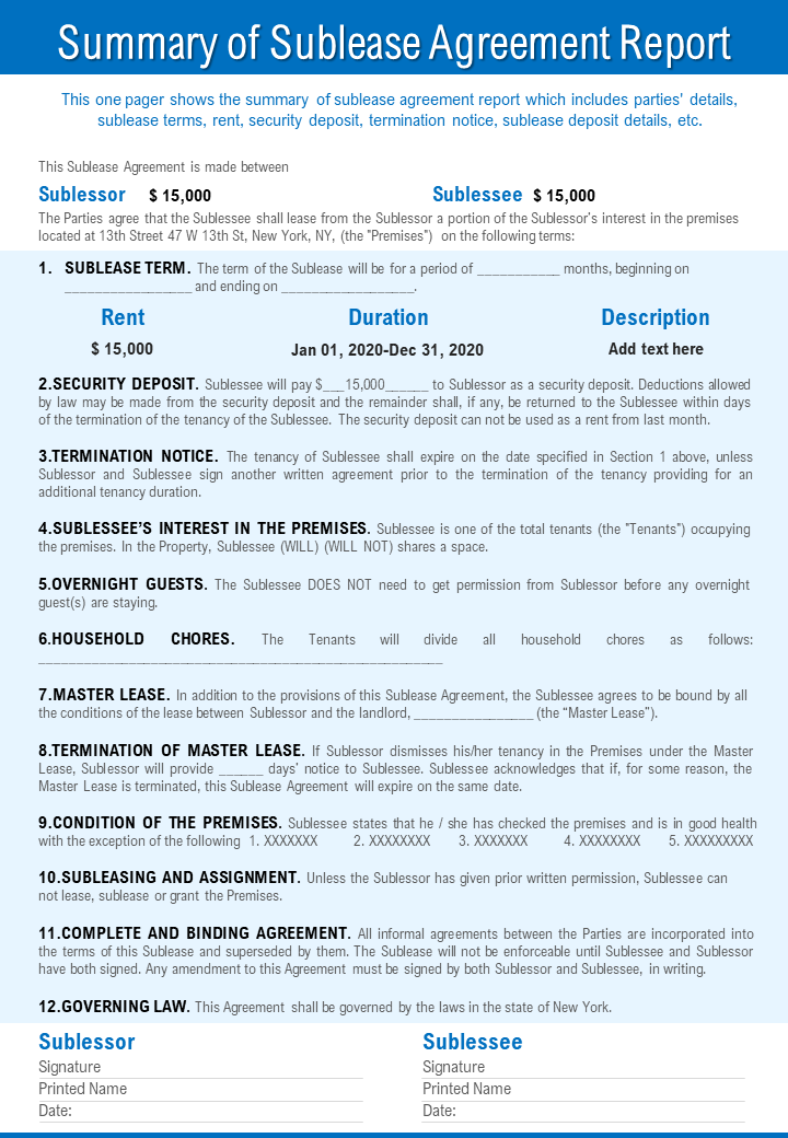 Office Sublease Agreement Template
