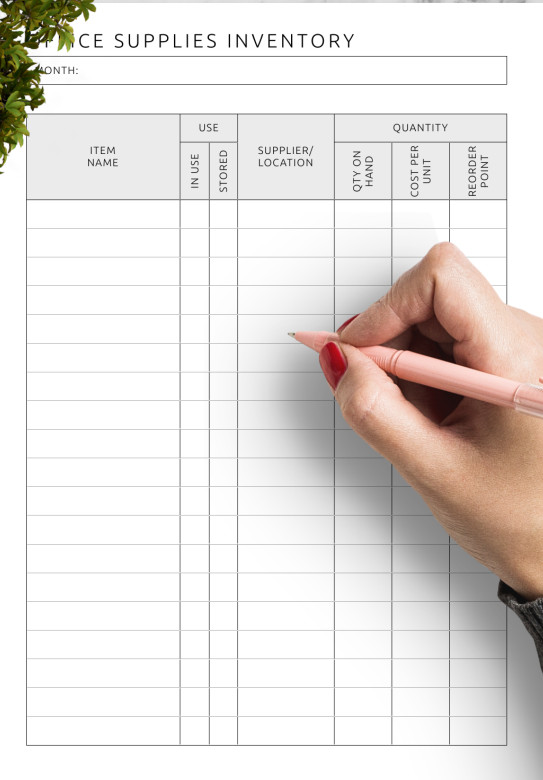 Office Supplies Entry Worksheet Template