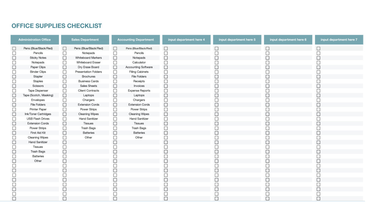Office Supplies Entry Worksheet Template