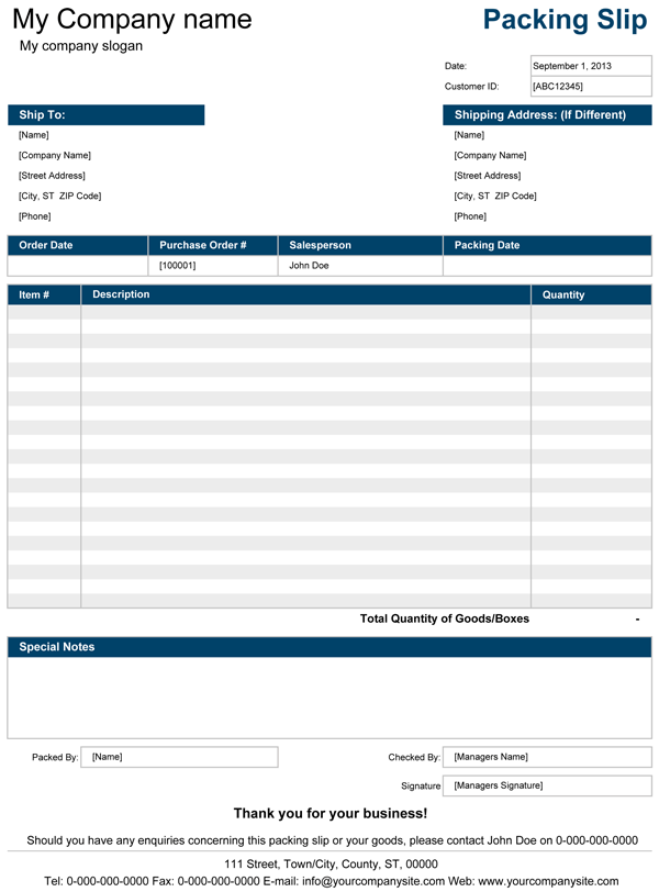 Packing Slip Template Sample Packing Slip Template Sample