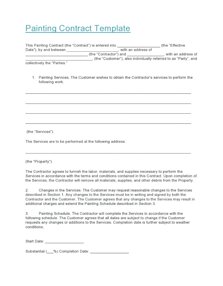 Painting Agreement Template Sample Painting Agreement Template Sample