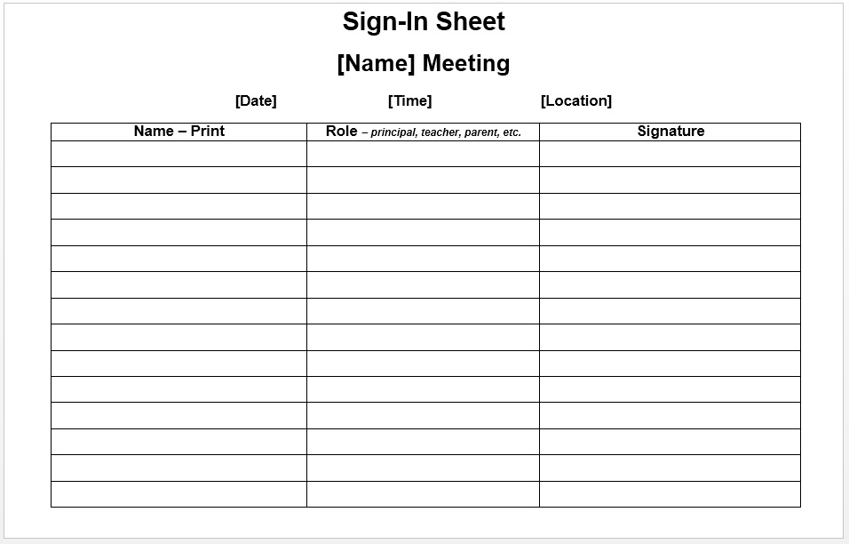 Parent Meeting Sign in Sheet Template Parent Meeting Sign in Sheet Template