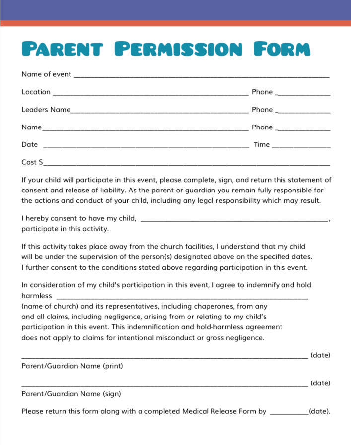 Parent Permission Form Sample