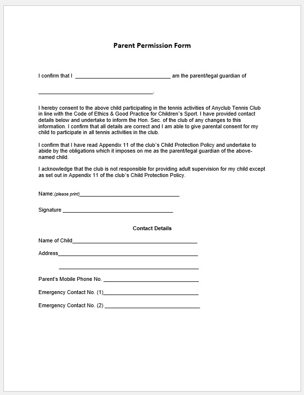 Parent Permission Form Parent Permission Form
