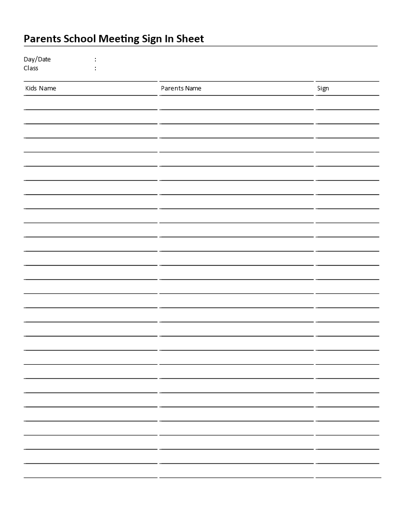 Parents School Meeting Sign in Sheet Template Sample Parents School Meeting Sign in Sheet Template Sample