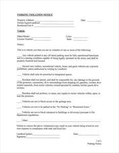 Printable Parking Warning Notice Template