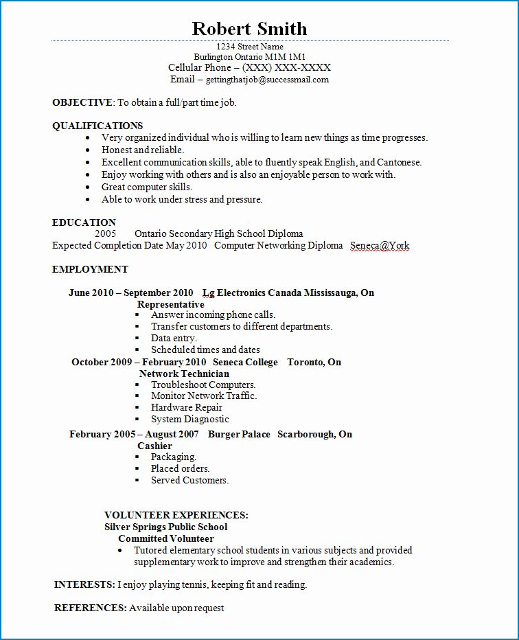Part Time Job Resume Template Sample
