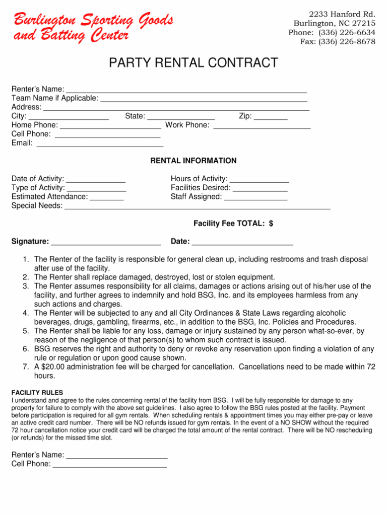 Party Rental Agreement Template (Word)