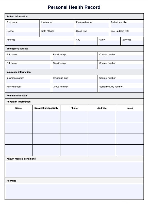 Personal Medical Health Record Sheet Template Sample Personal Medical Health Record Sheet Template Sample