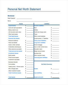 Personal Net Worth Statement Template