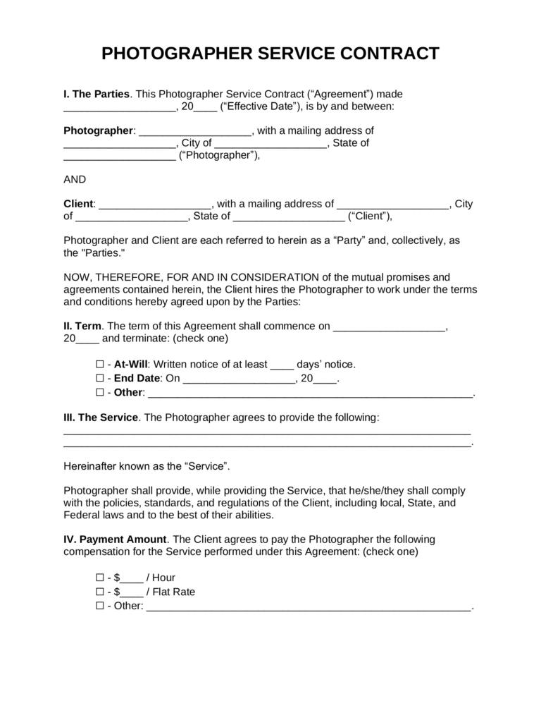 Photographer Agreement Template (Word)