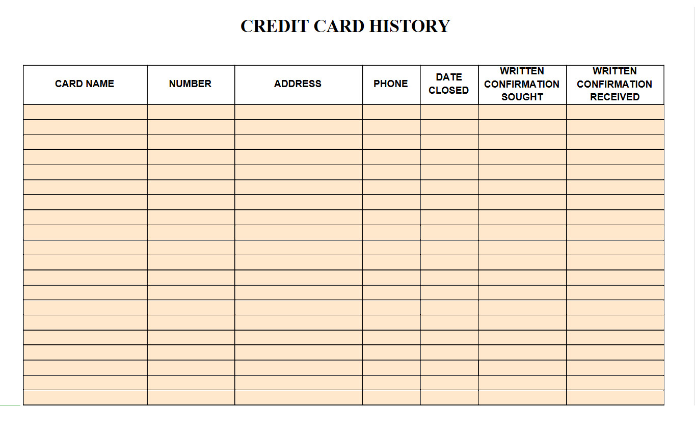 Printable Credit Card Use Log Template Example