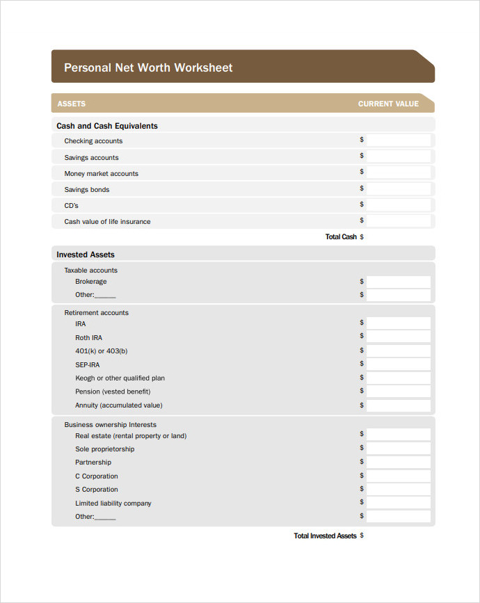 Printable Personal Net Worth Statement Template Printable Personal Net Worth Statement Template