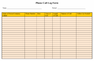 Free Printable Phone Call Log Template