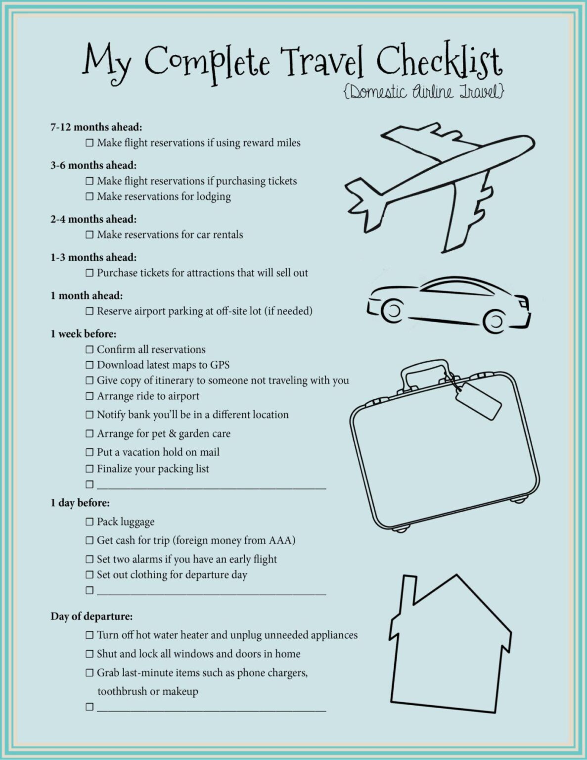 Printable Plane Travel Checklist Template