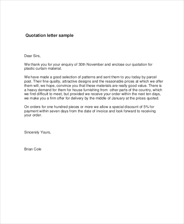Printable Quotation Letter Template Printable Quotation Letter Template