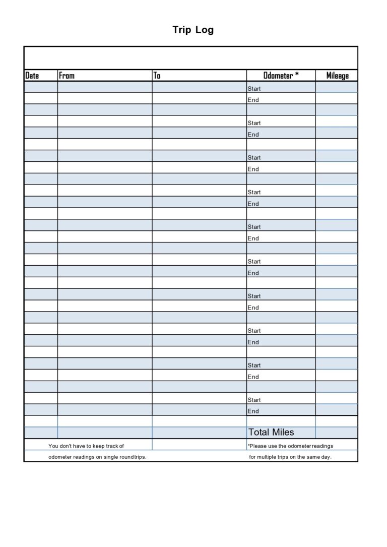 Travel Log Assignment Example Printable Travel Log Template (Excel)