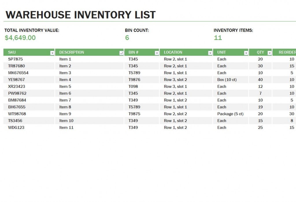 Printable Warehouse Inventory List Template Example Printable Warehouse Inventory List Template Example