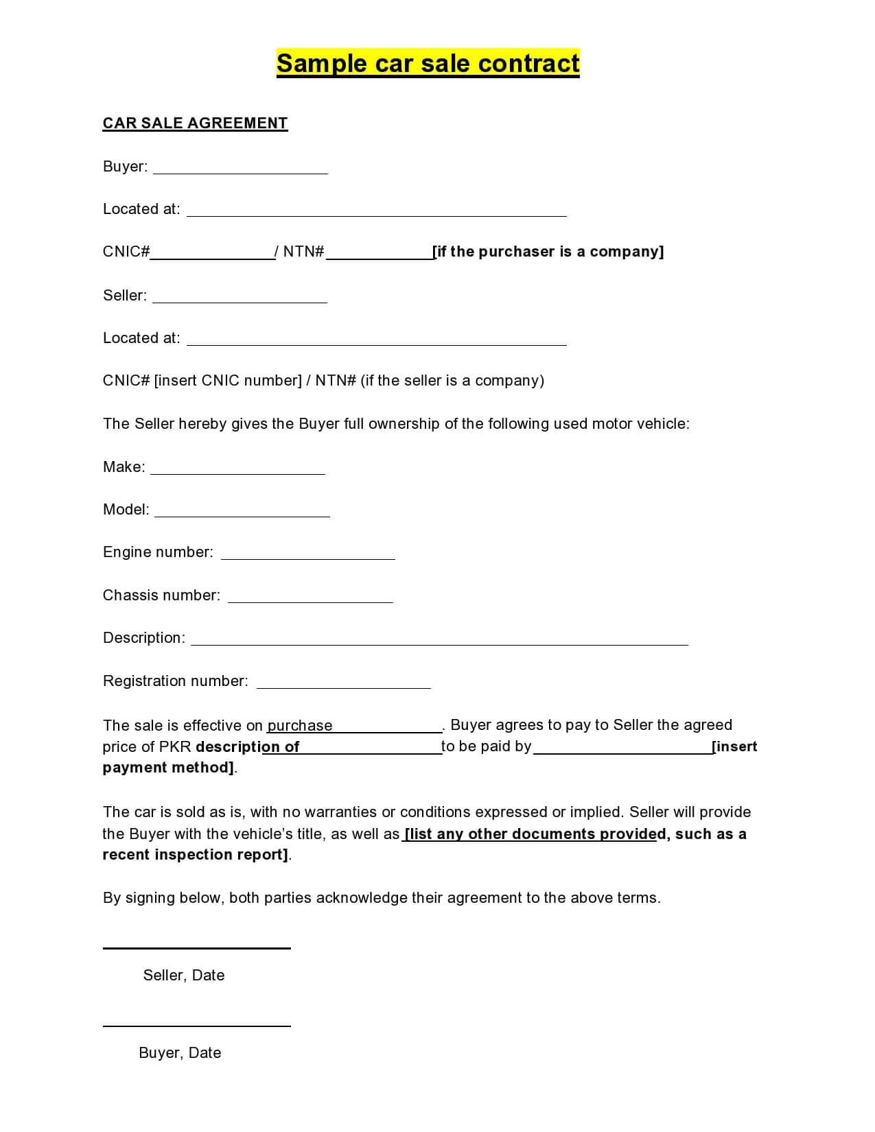 Private Car Sales Agreement Template Example Private Car Sales Agreement Template Example