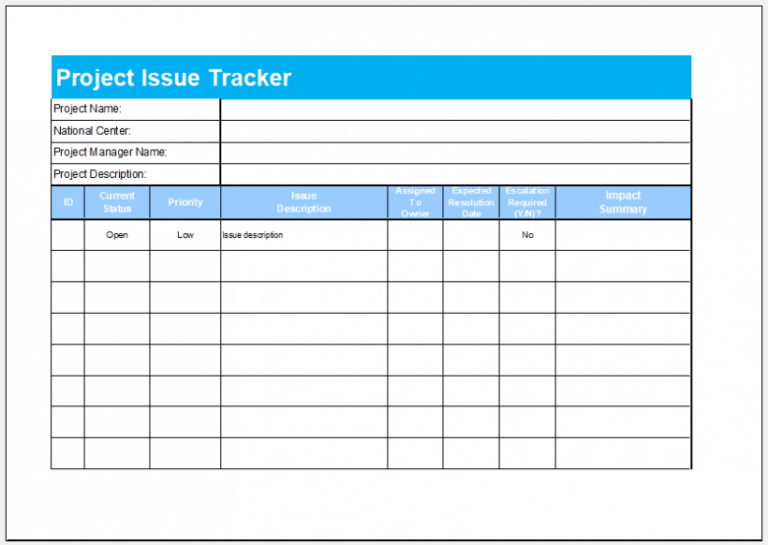 Project Issue Tracker Template (Excel)