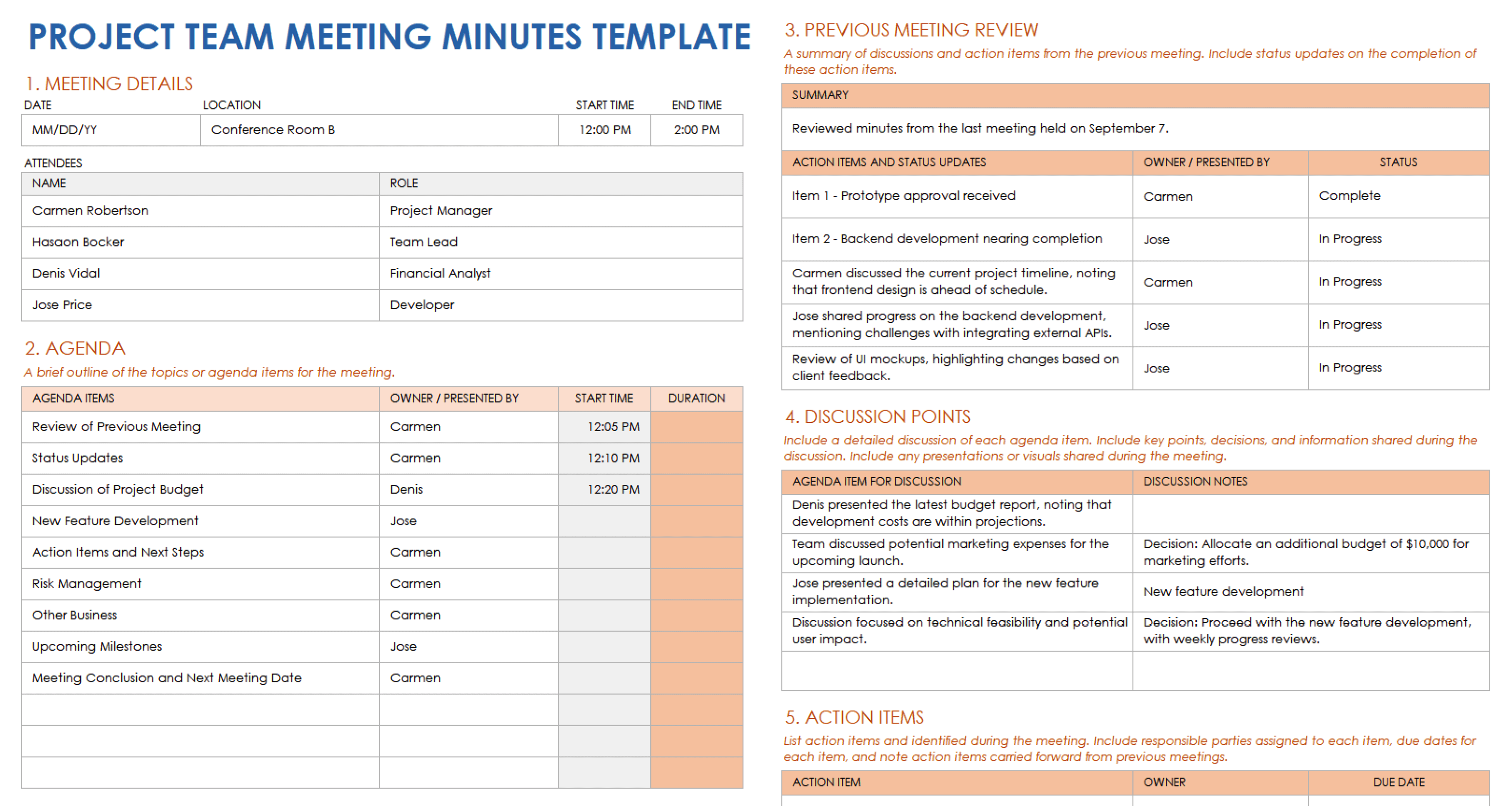 Project Meeting Minutes Template Example