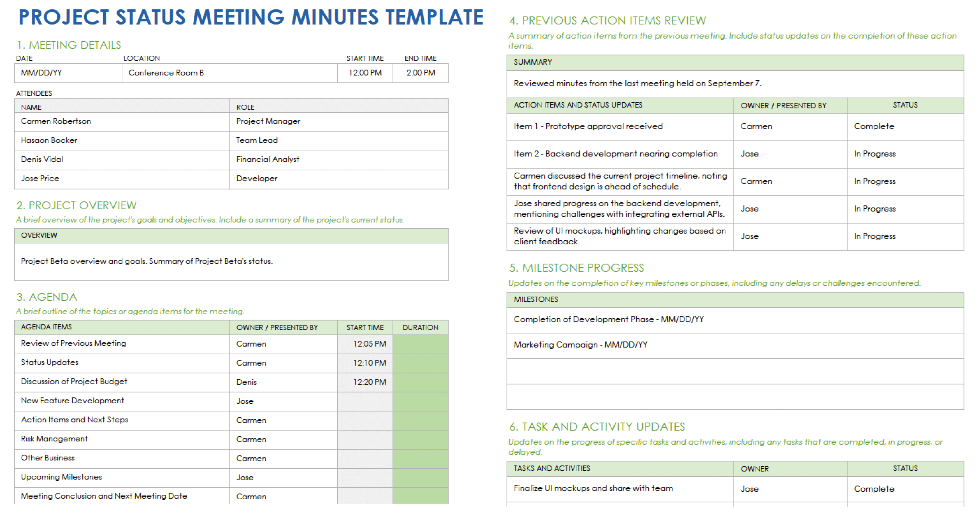 Project Meeting Minutes Template Sample