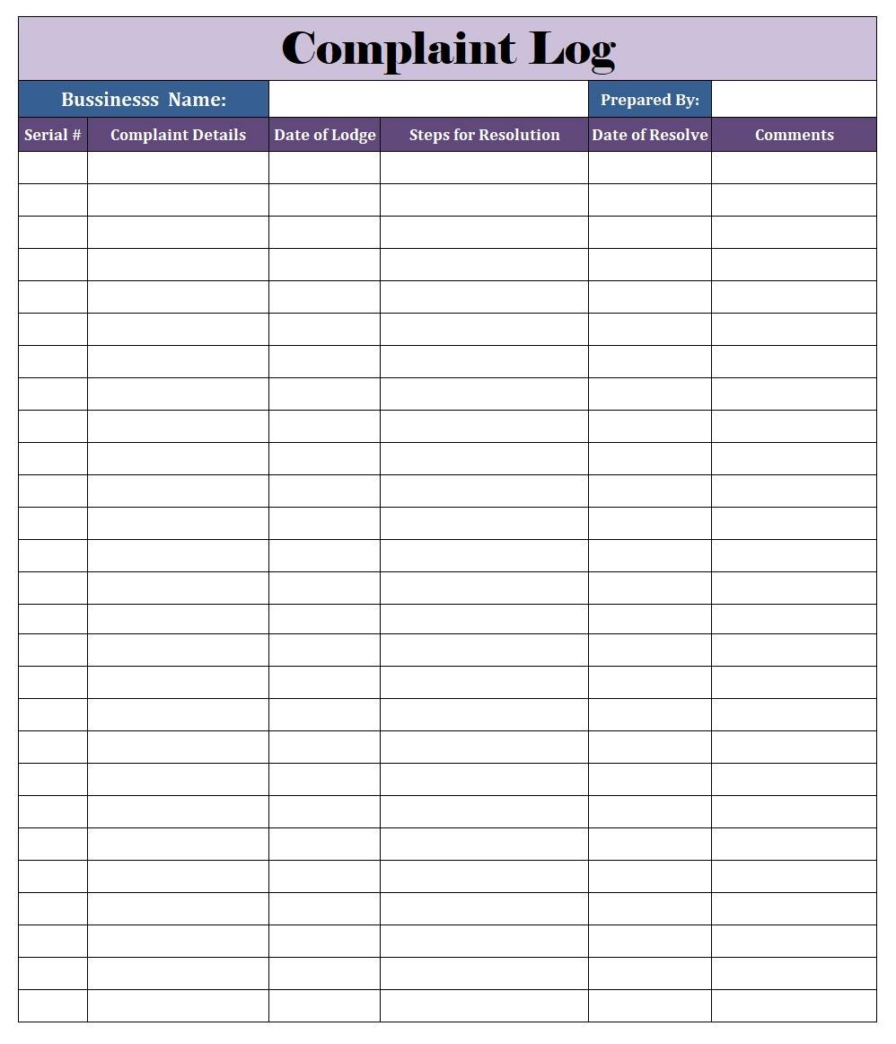 Quality Complaint Log Template Example Quality Complaint Log Template Example