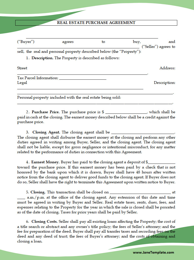 Real Estate Purchase Agreement Template Real Estate Purchase Agreement Template Word