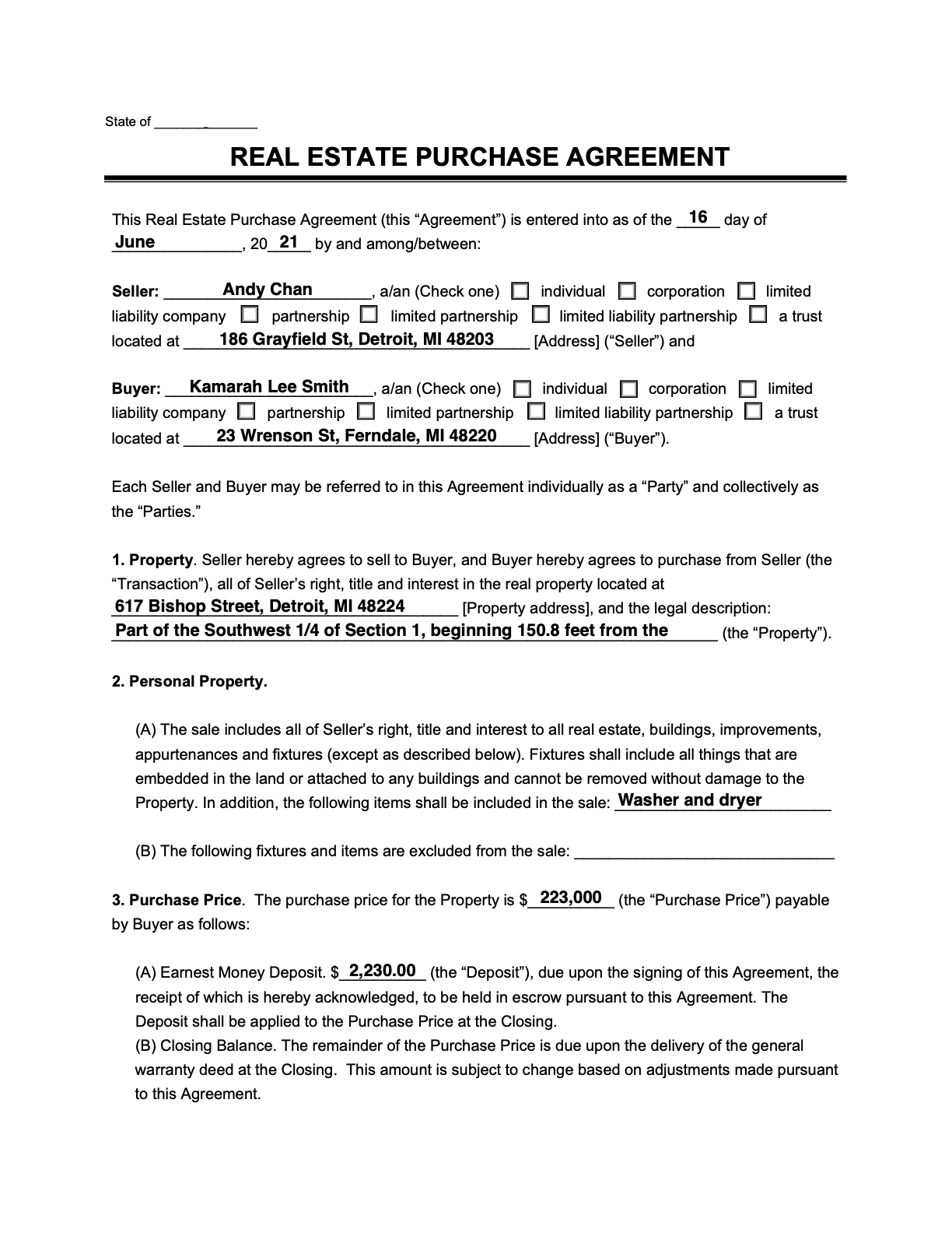 Real Estate Sale Agreement Template Sample