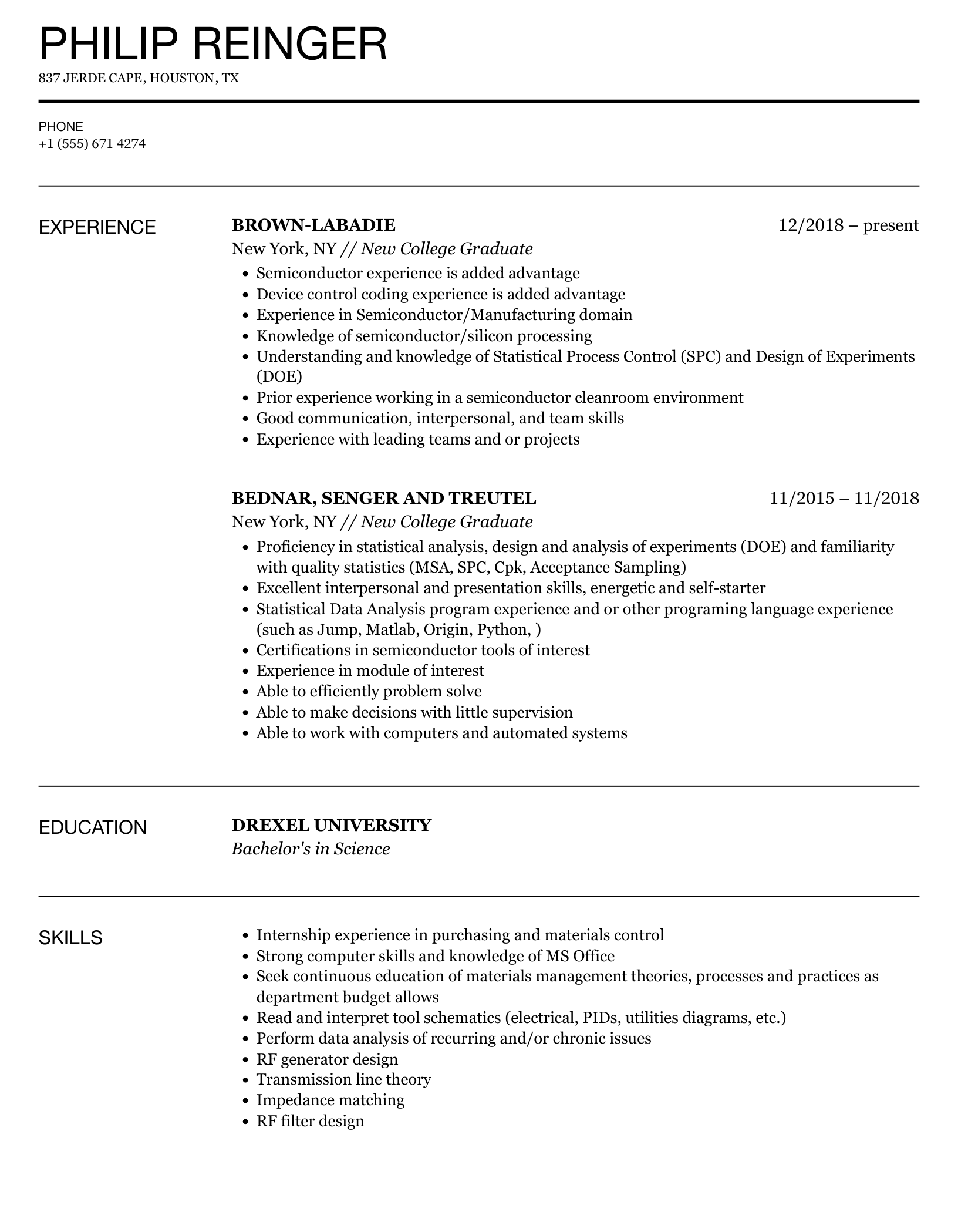 Recent College Graduate Resume Template Example