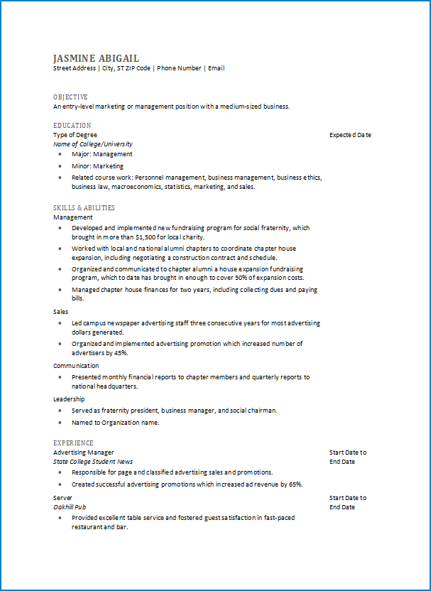 Recent College Graduate Resume Template Recent College Graduate Resume Template