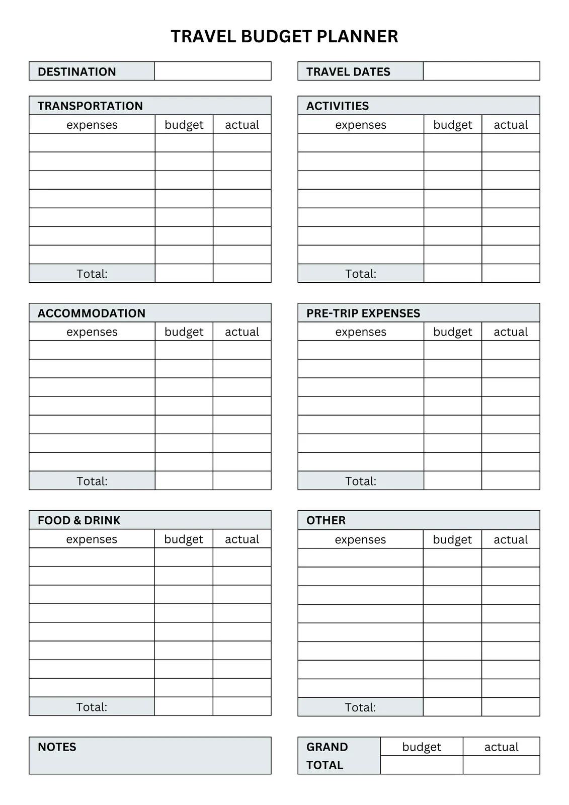 Recreational Activity Budget Worksheet Template Example