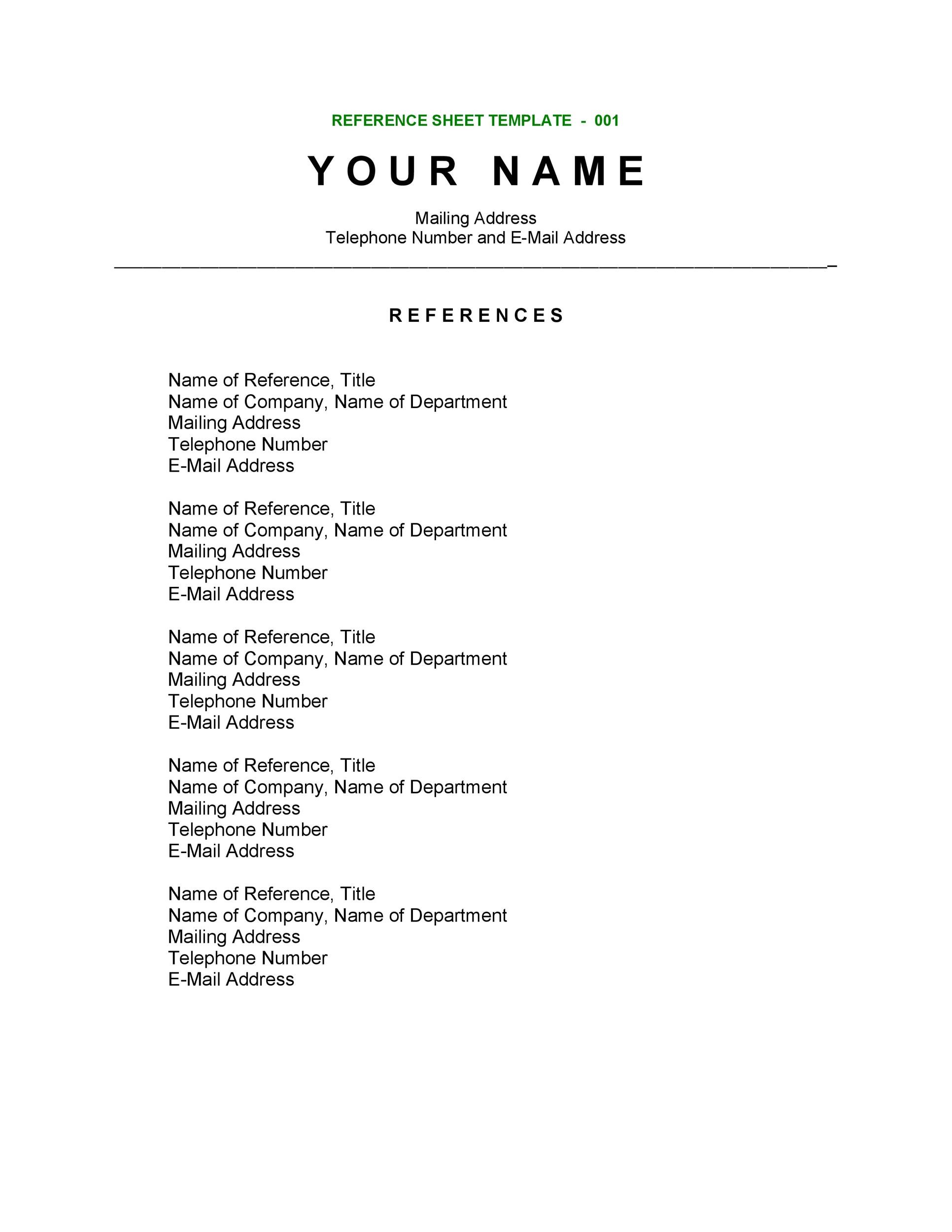 Reference List Template Example Reference List Template Example