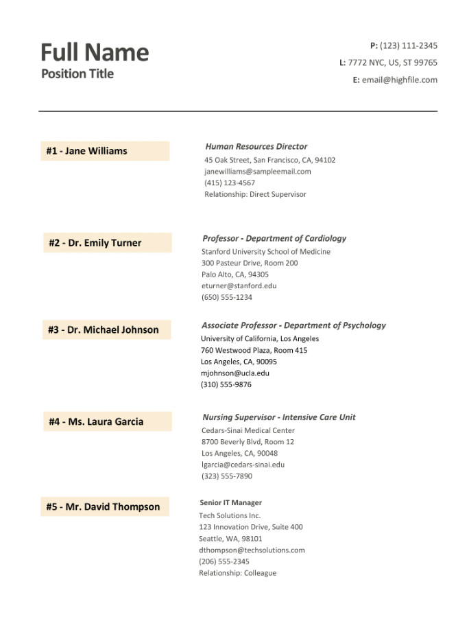 Reference List Template Sample