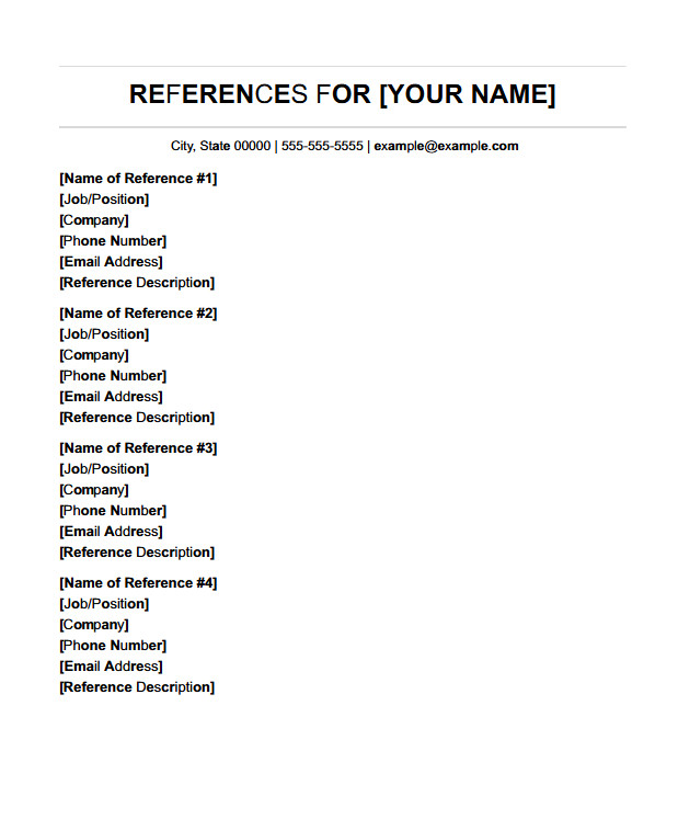 Reference Page For Resume Template Example