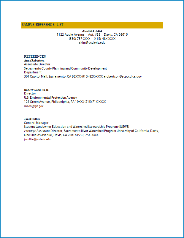 Reference Page For Resume Template
