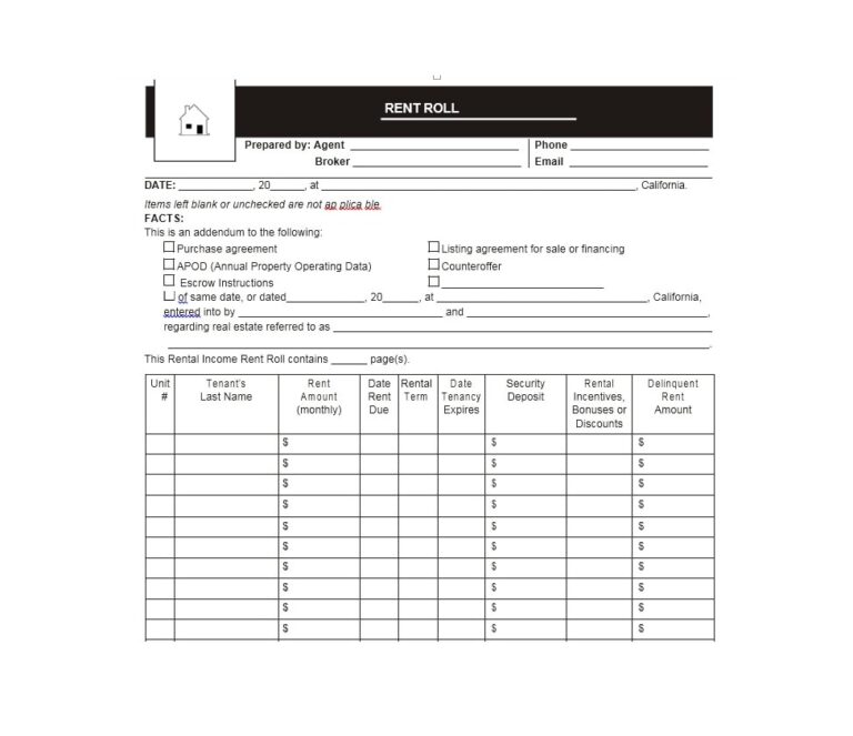 Generic Rent Roll Rent Roll Template (Word)