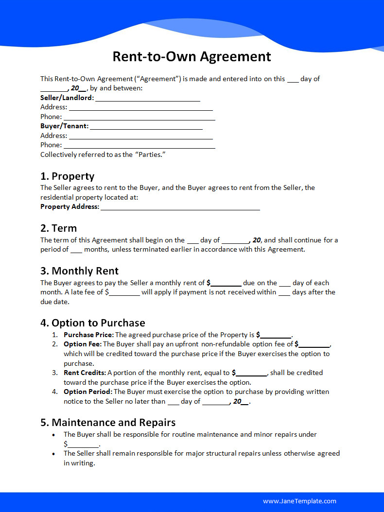 Rent to own Agreement Template Rent to own Agreement Template