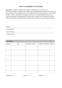 Rental Building Inventory Worksheet Template