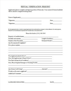 Printable Rental Verification Form